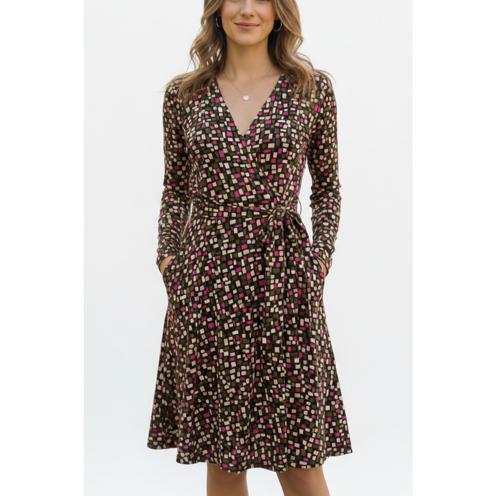 DVF Diane von Furstenberg Duenne Silk Wrap Dress Long Sleeve Confetti Print 12 L